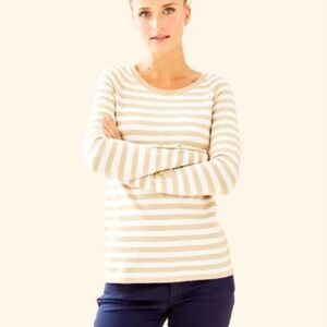 Lilly Pulitzer Dinah Crewneck Sweater White Cream Gold Striped Size Small